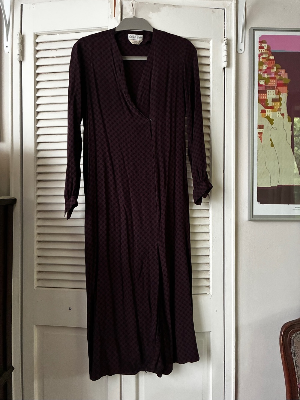 Vintage Calvin Klein Women's Burgundy Maxi Dress